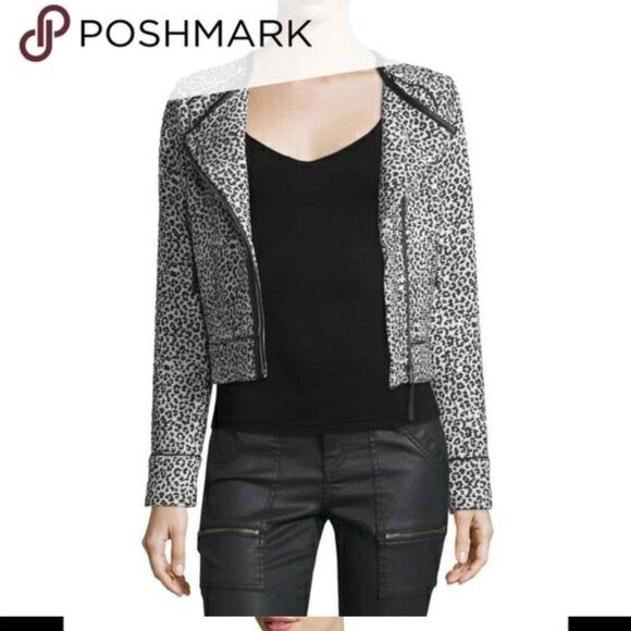 Joie Pattyn Animal Print Moto Jacket Size Small Black & Cream - Picture 4 of 10